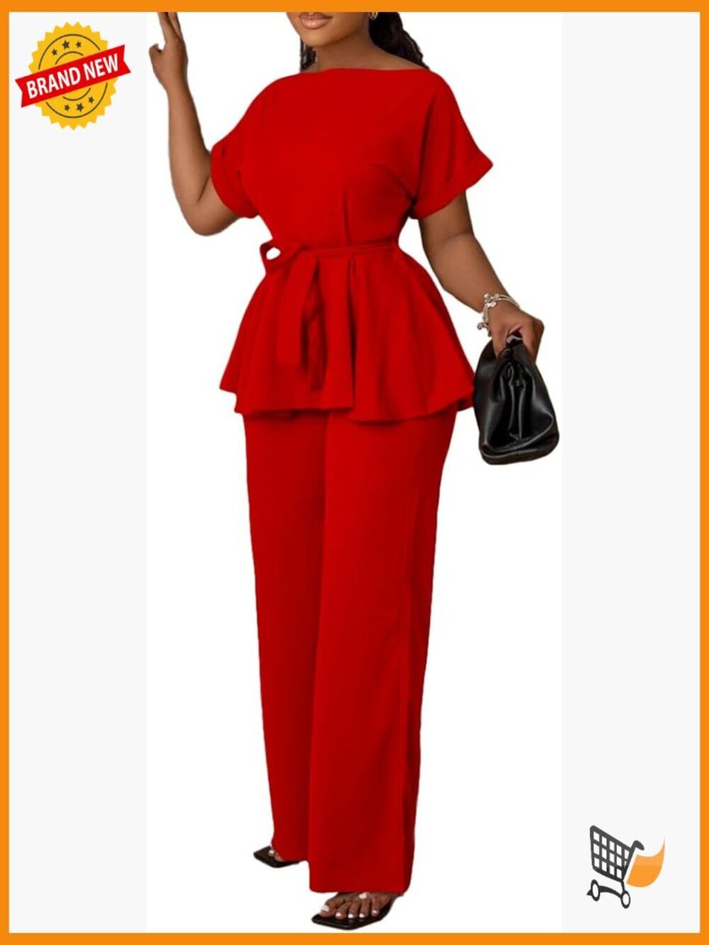 Women's 2 Piece Peplum Top and Flared Pants Set Business Casual Work Office